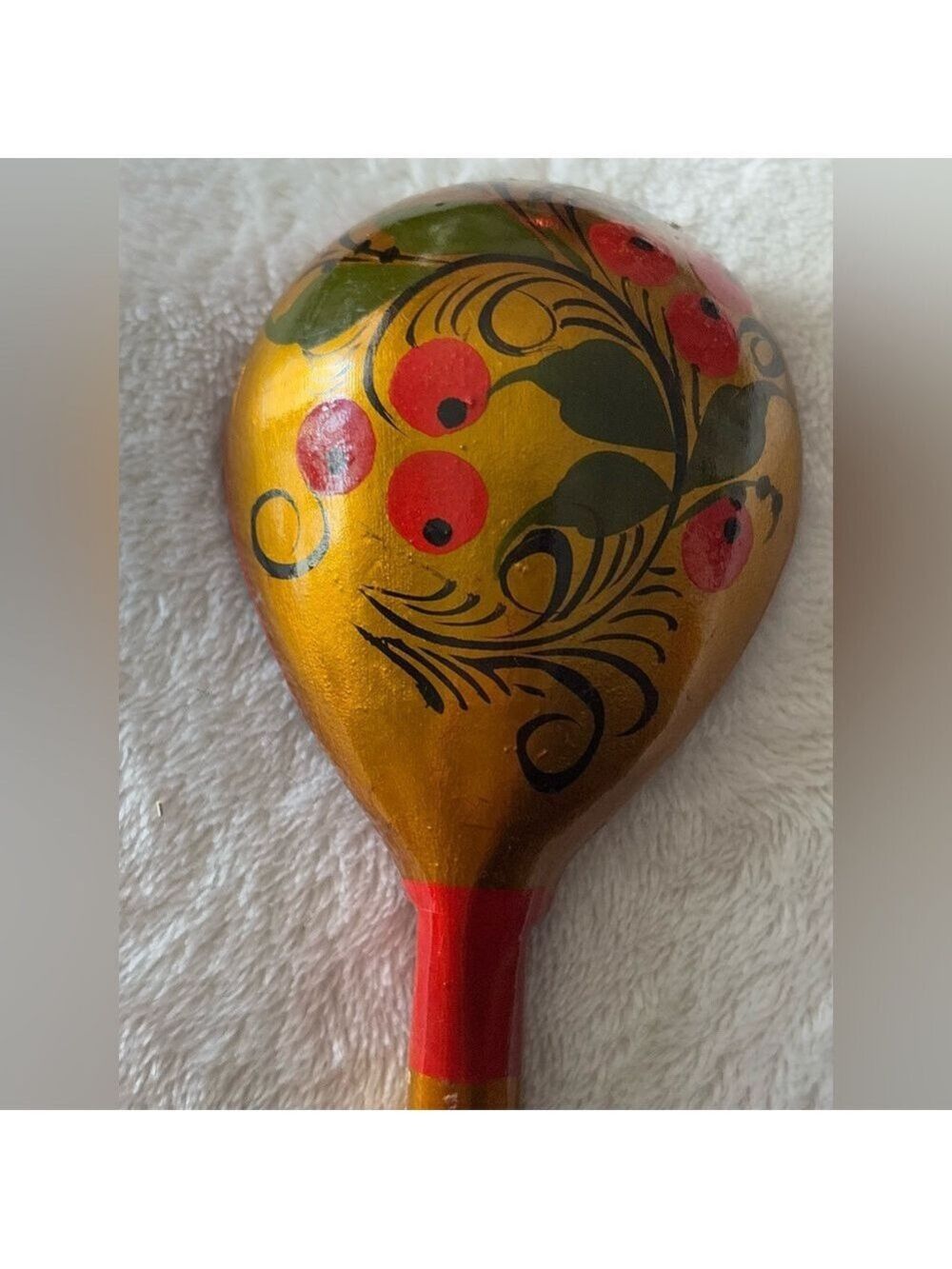 Vintage Khokhloma Russian Lacquer Wood Spoon • Hand-Painted Gold Folk Art • 7.5” - Picture 10 of 14